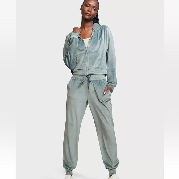 Victoria's Secret Pants - Victoria's Secret Velour Set Hoodie Jacket XS Seafoam Full Zip & XS Sweatpants